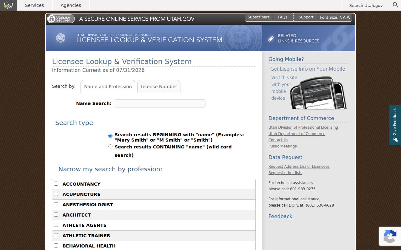 Payson people search with Utah professional license records
