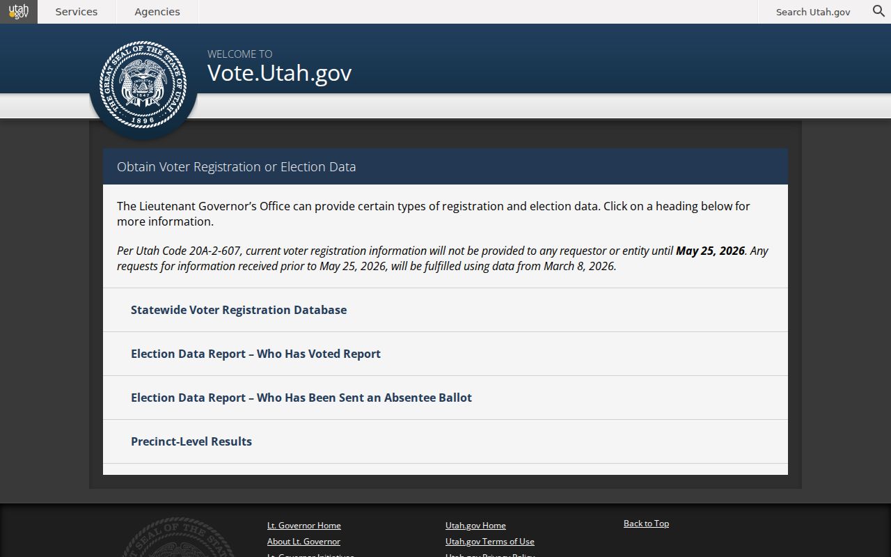 Payson voter records request products on Utah's voter data page